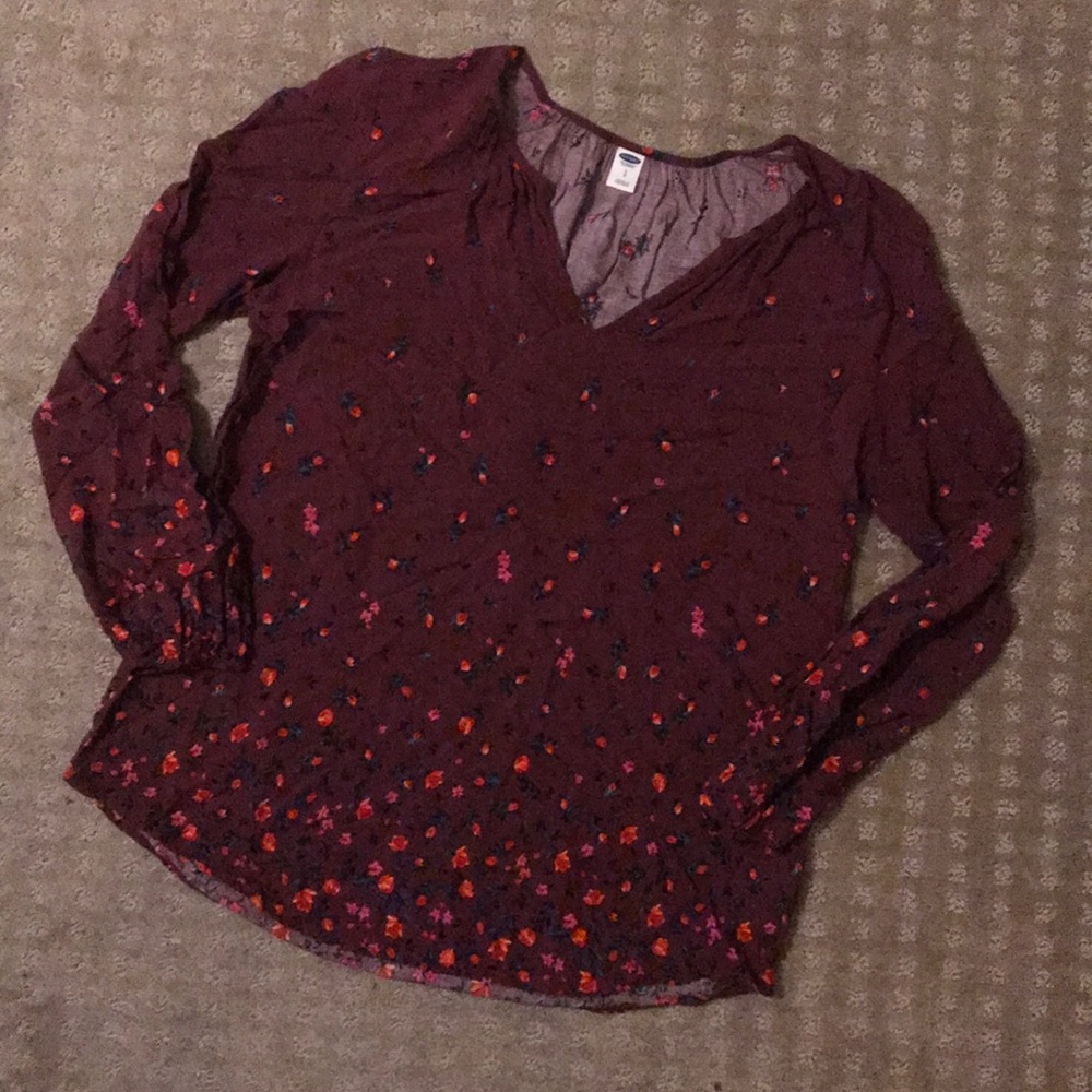 Old Navy Blouse Balloon Sleeve Maroon Floral US S